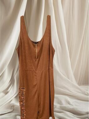 Shein Curve Women's Brown Romper Front Zipper Size 2XL